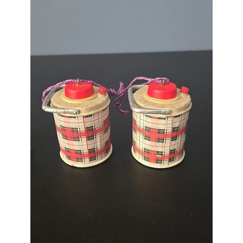 Hallmark Plaid Thermos Christmas  Ornament Skcotch Picnic Cooler Jug Lot Of 4‎